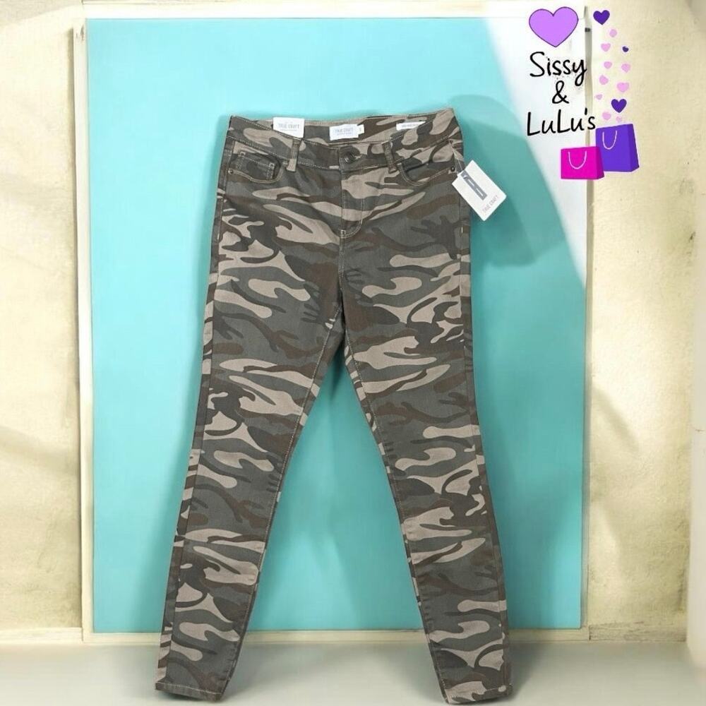 TRUE CRAFT Mid-Rise Skinny Camo Jeans Green 5-Pocket Zip NWT Womens Size 9